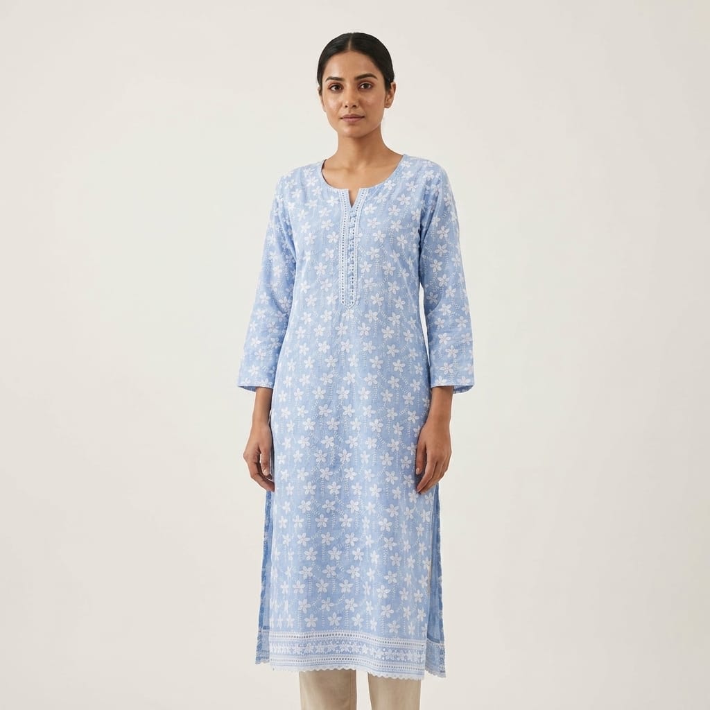 Blue Cotton Accoba Kurti
