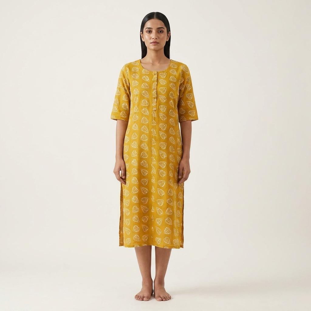 Yellow Cotton Silk Kurti