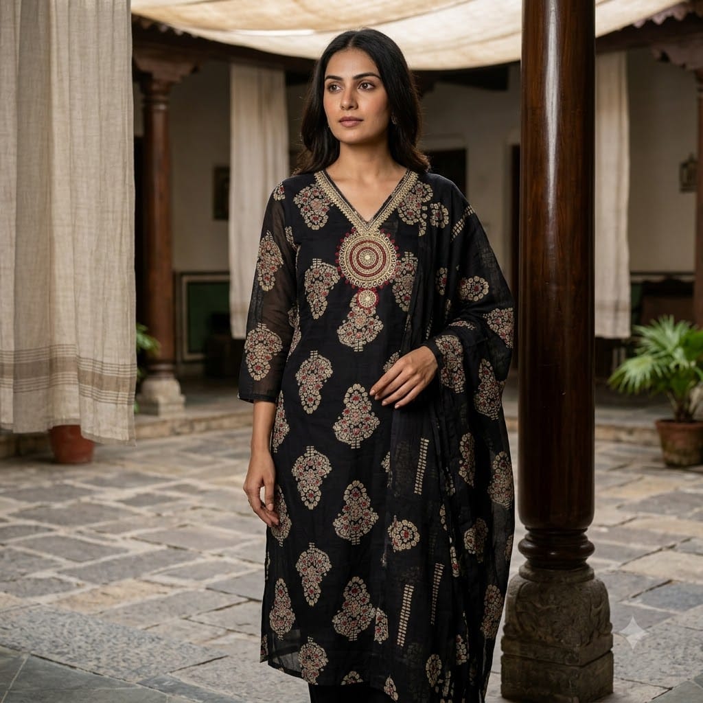 Black Cotton Silk Salwar | 11432