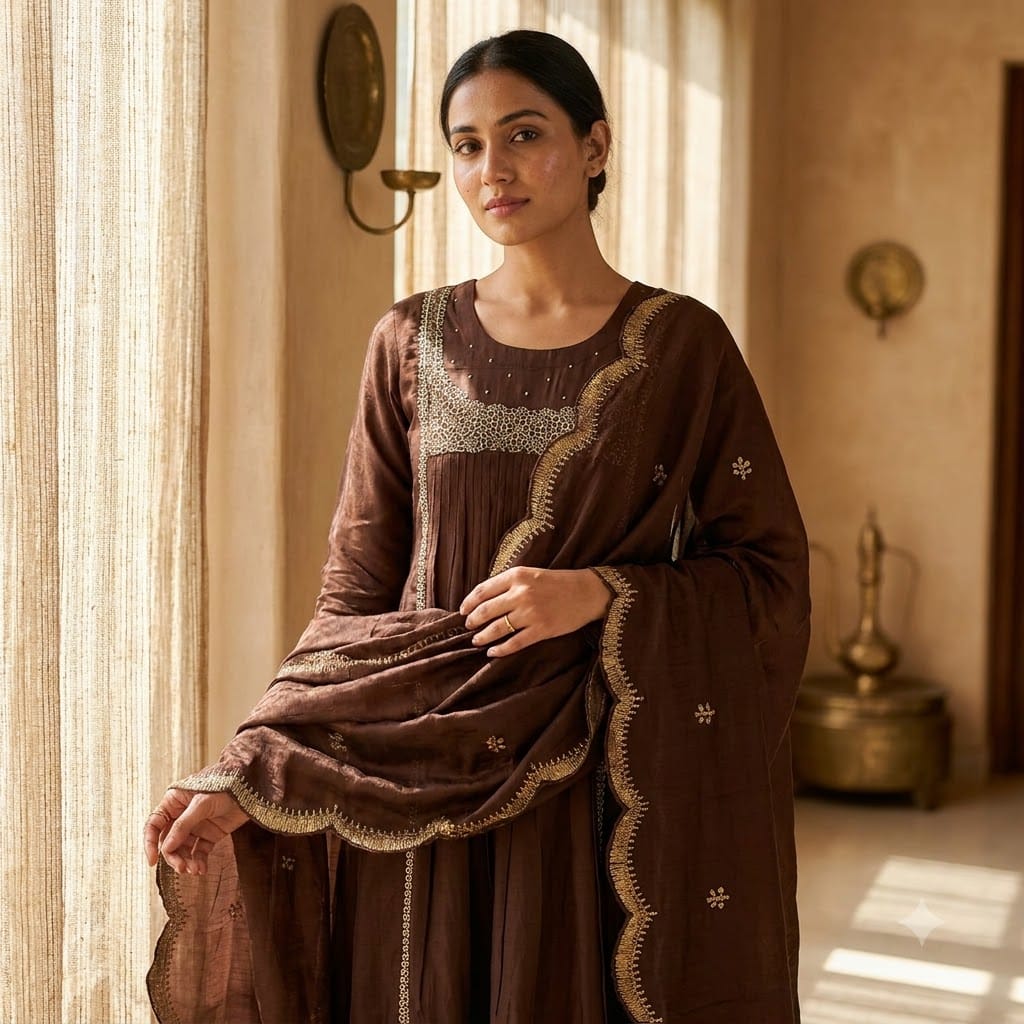 Brown Cotton Silk Salwar | 11395