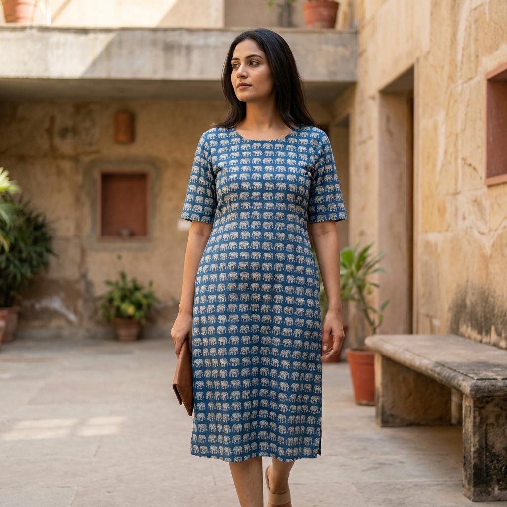 Blue Cotton Kurti