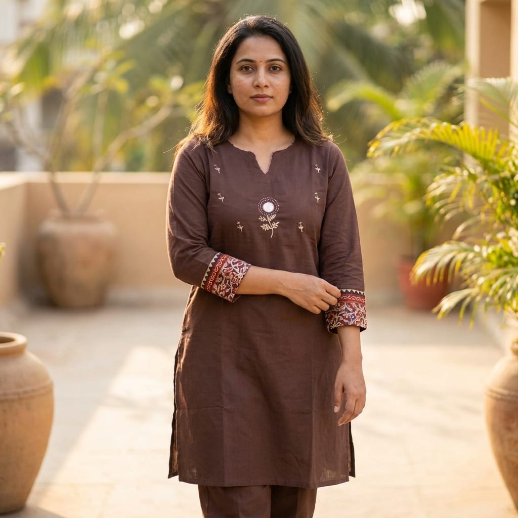 Brown Cotton Co-ord Set