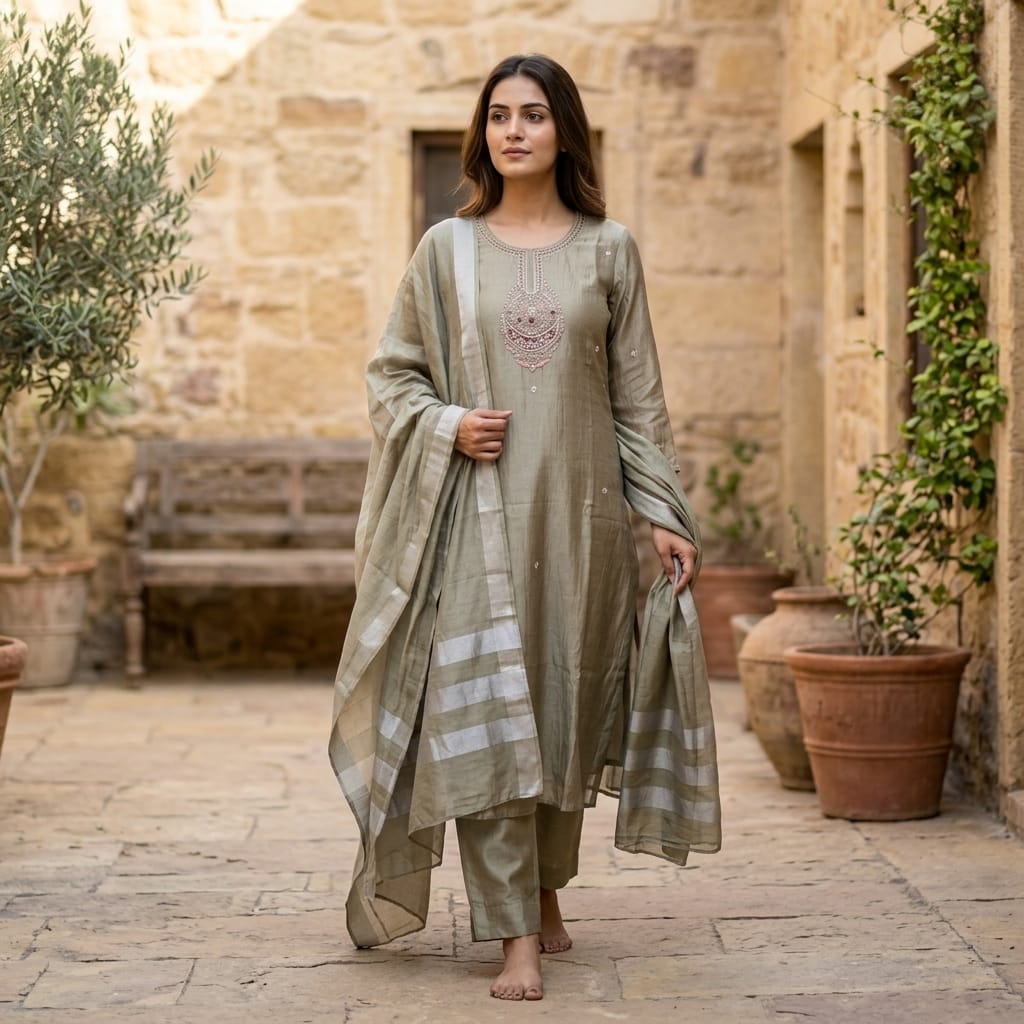 Beige Tissue Salwar
