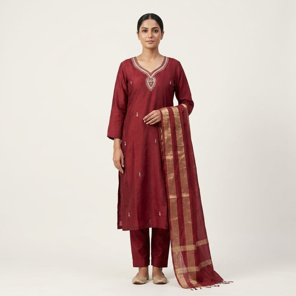 Red Chanderi Silk Salwar| 11247