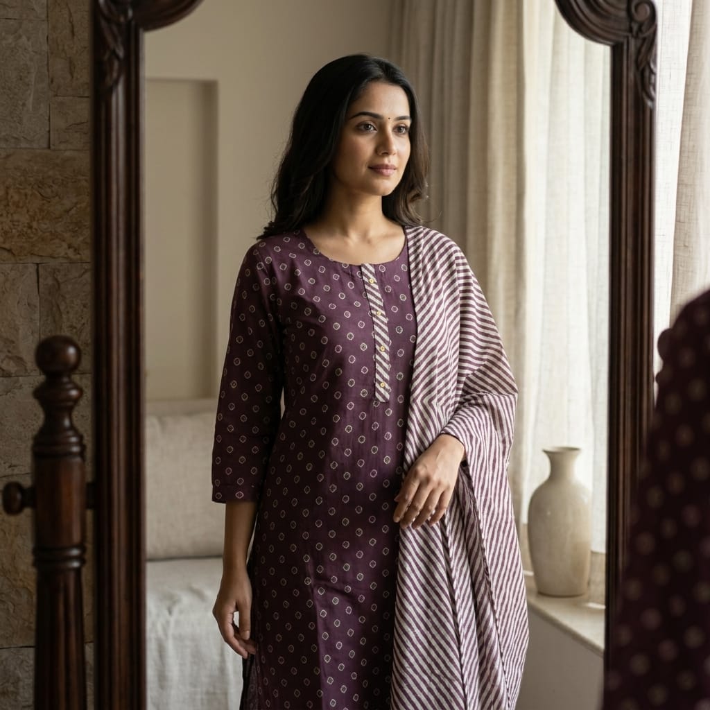 Purple Cotton Silk Co-ord Set