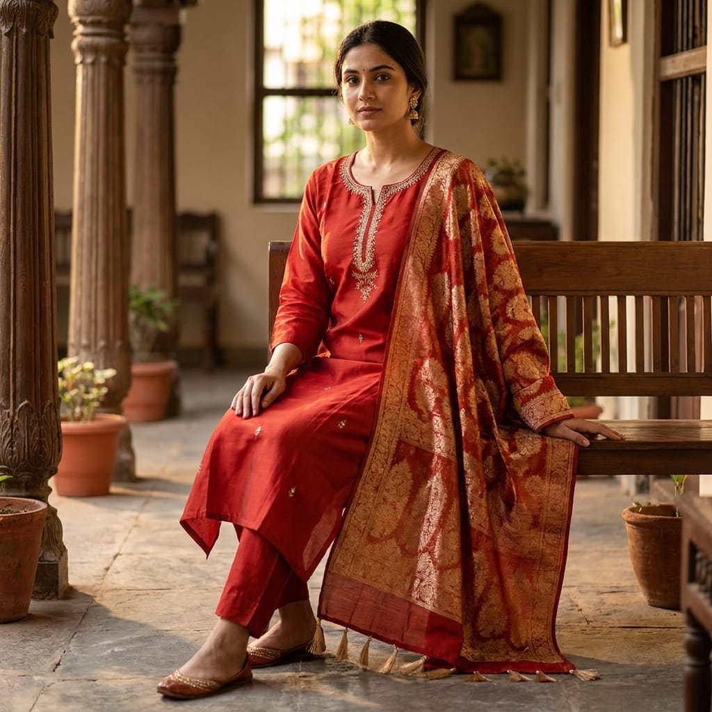 Orange Cotton Silk Salwar| 11250