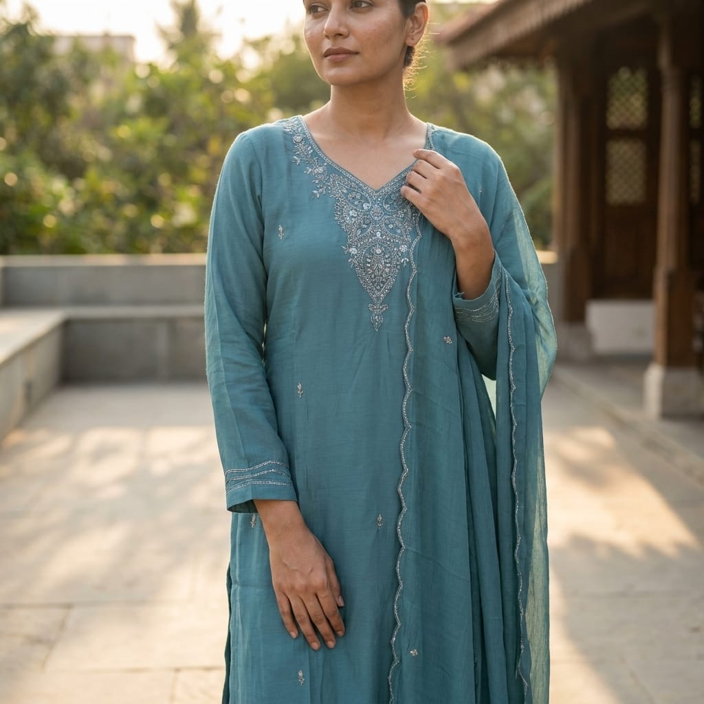 Blue Chanderi Silk Salwar | 11236