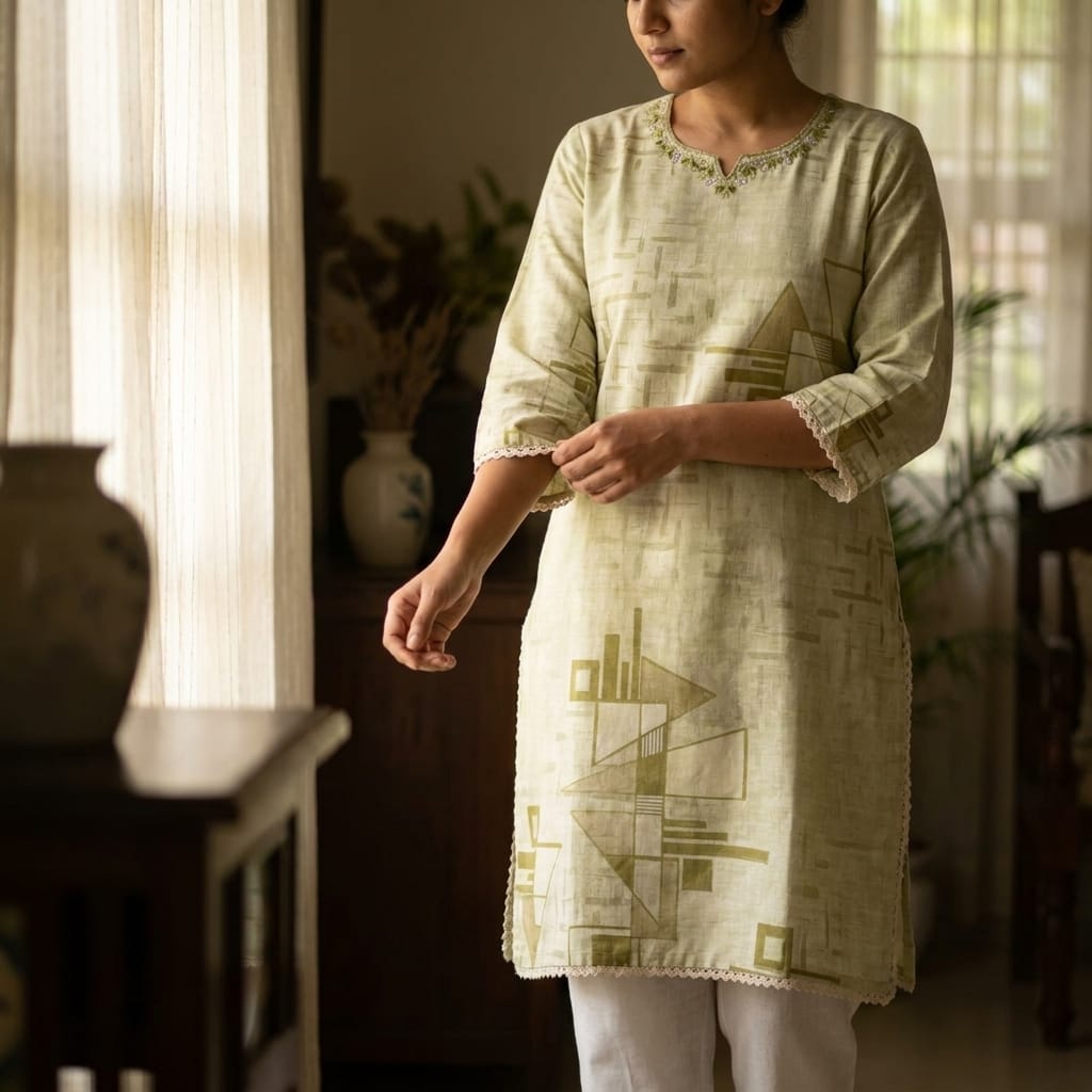 Sage Green Cotton Kurti