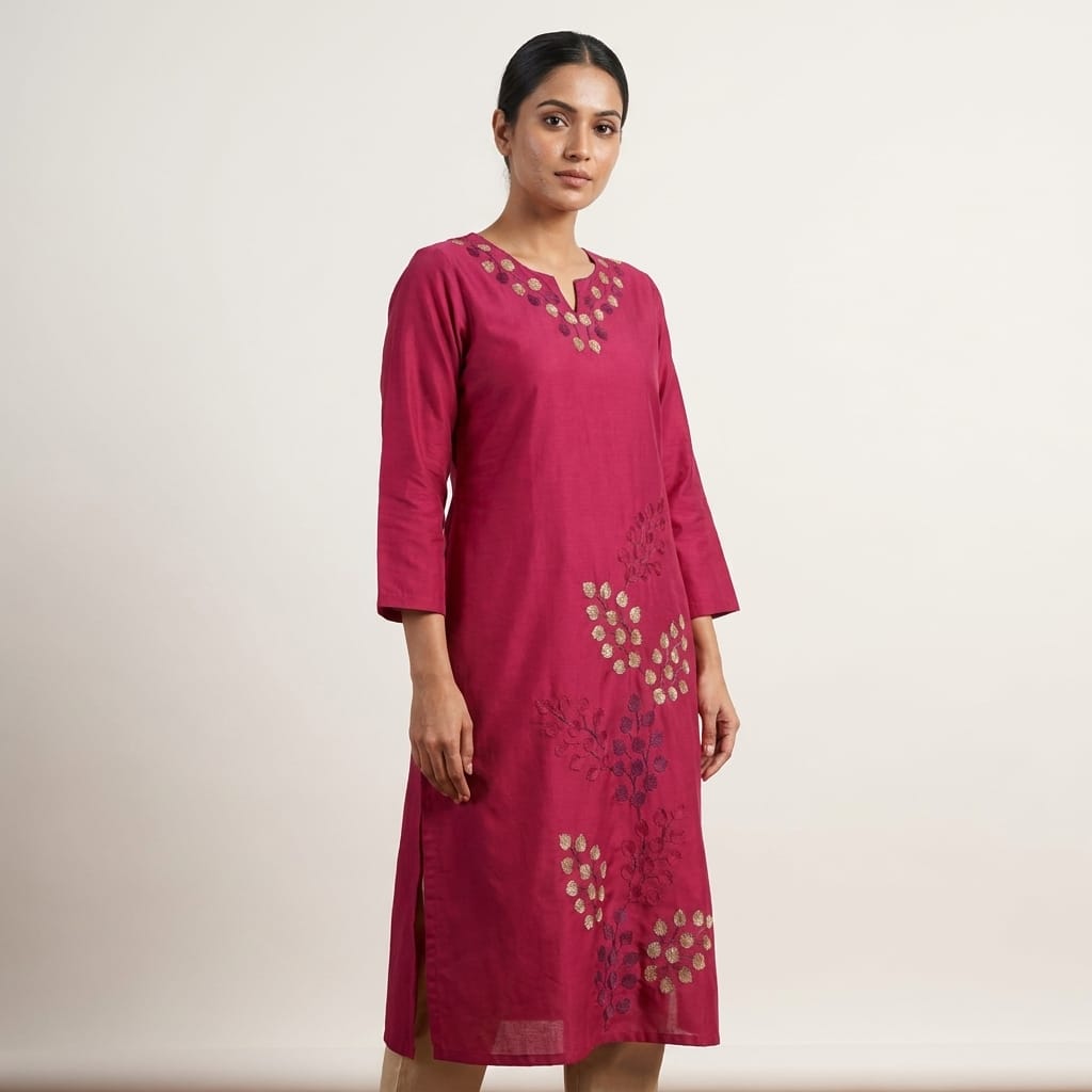 Pink Cotton Silk Kurti