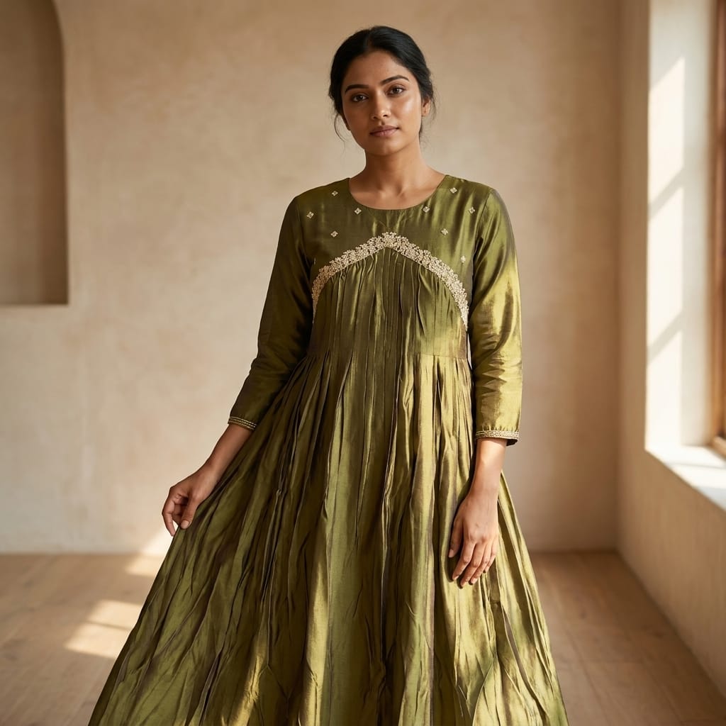 Green Cotton Silk Kurti