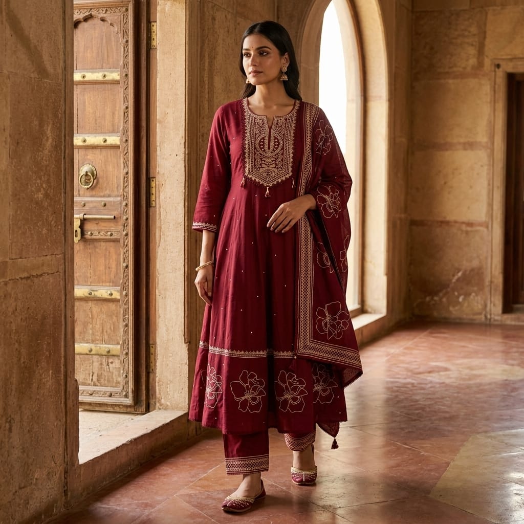 Maroon Cotton Anarkali Salwar | 11290