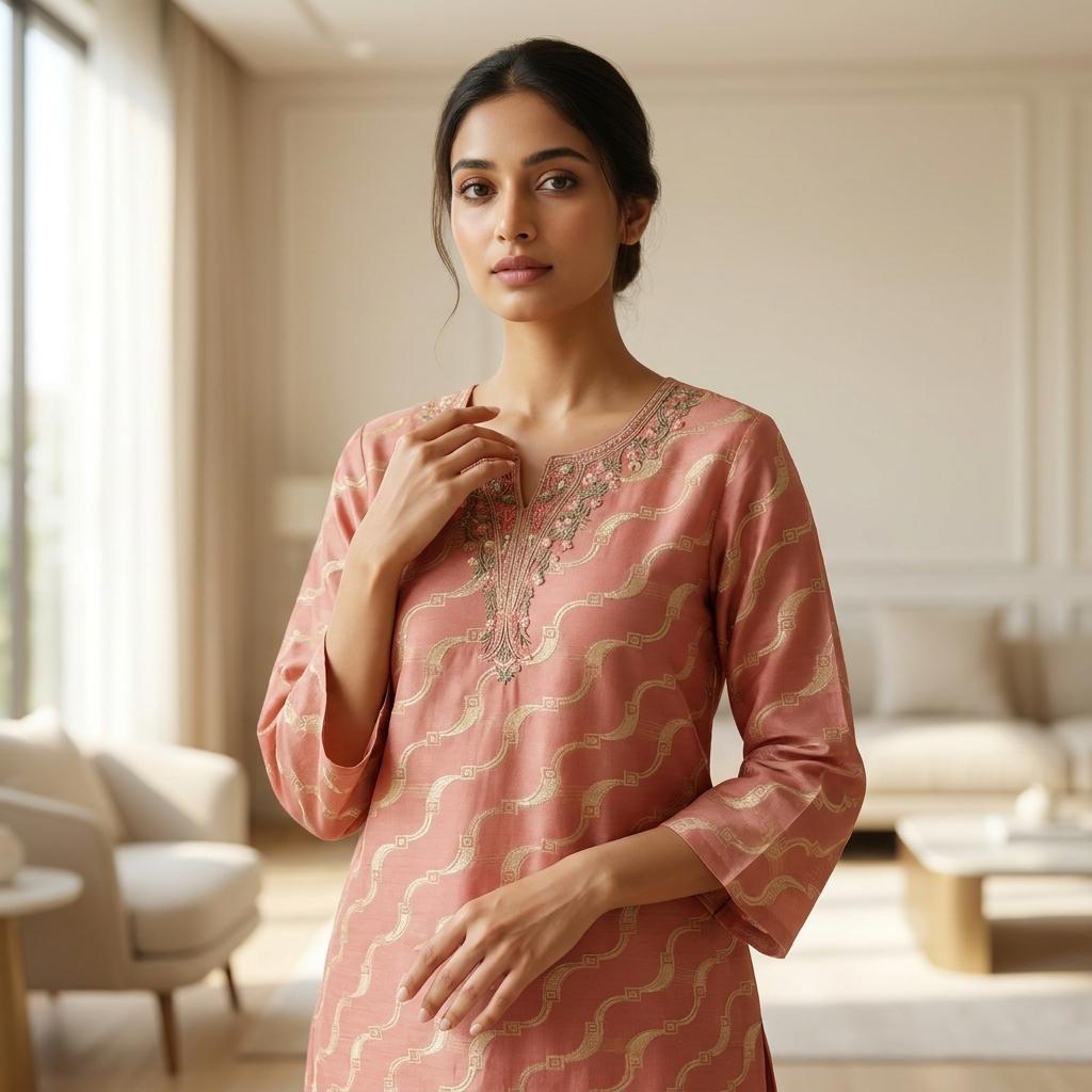 Peach Cotton Silk Kurti