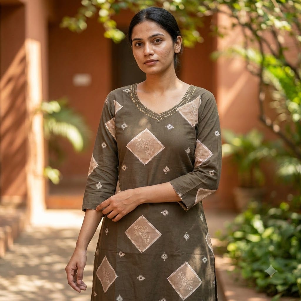 Brown Cotton Kurti | 11446