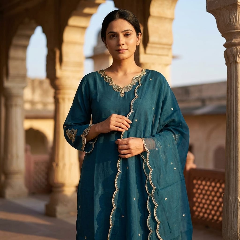 Teal Cotton Silk Salwar