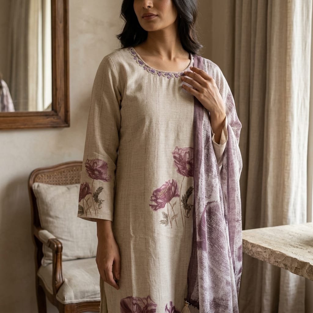 Beige Mull Chanderi Salwar| 11240