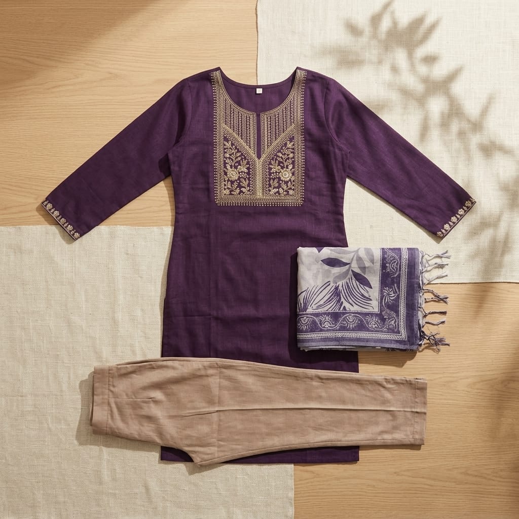 Purple Cotton Silk Salwar
