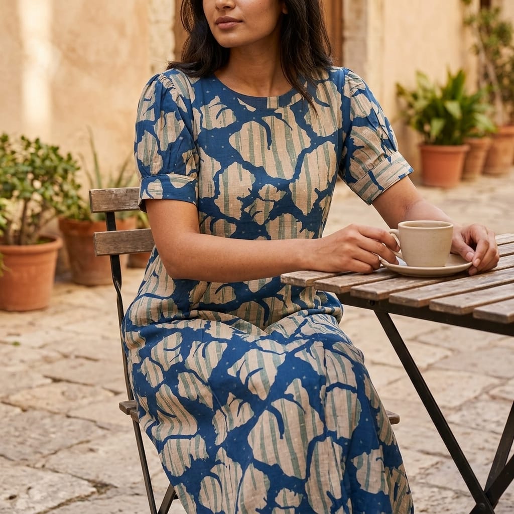 Blue Cotton Silk Kurti