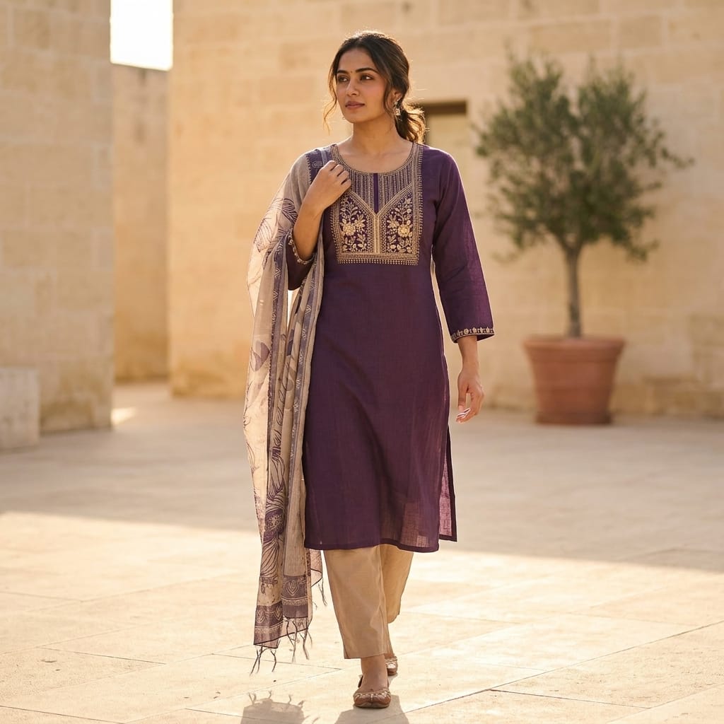 Purple Cotton Silk Salwar