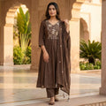 Brown Cotton Silk Anarkali Set
