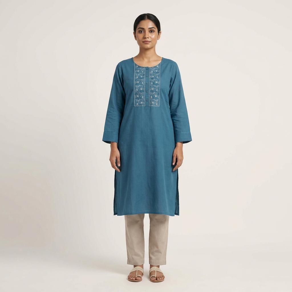 Blue Cotton Kurti