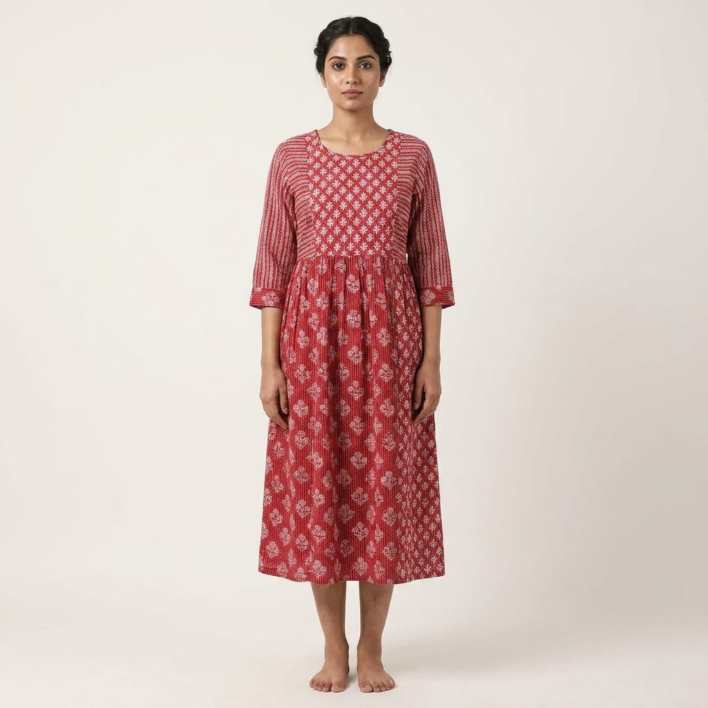 Red Cotton Silk Kurti