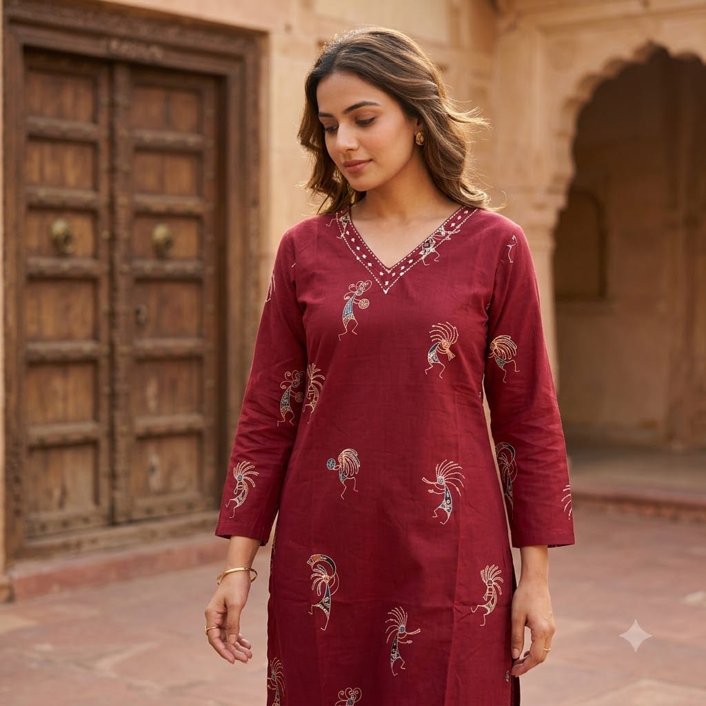 Maroon Cotton Kurti | 11447