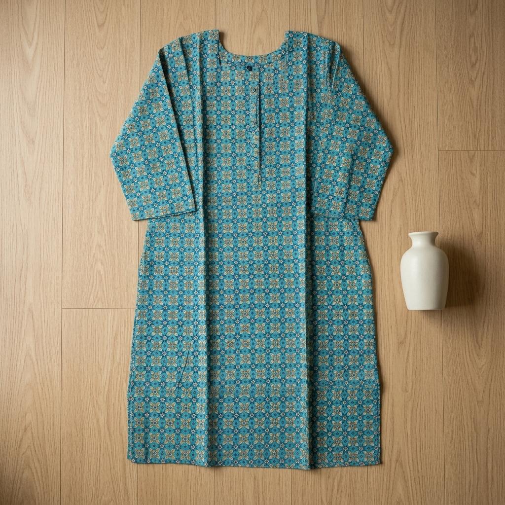 Blue Cotton Silk Kurti