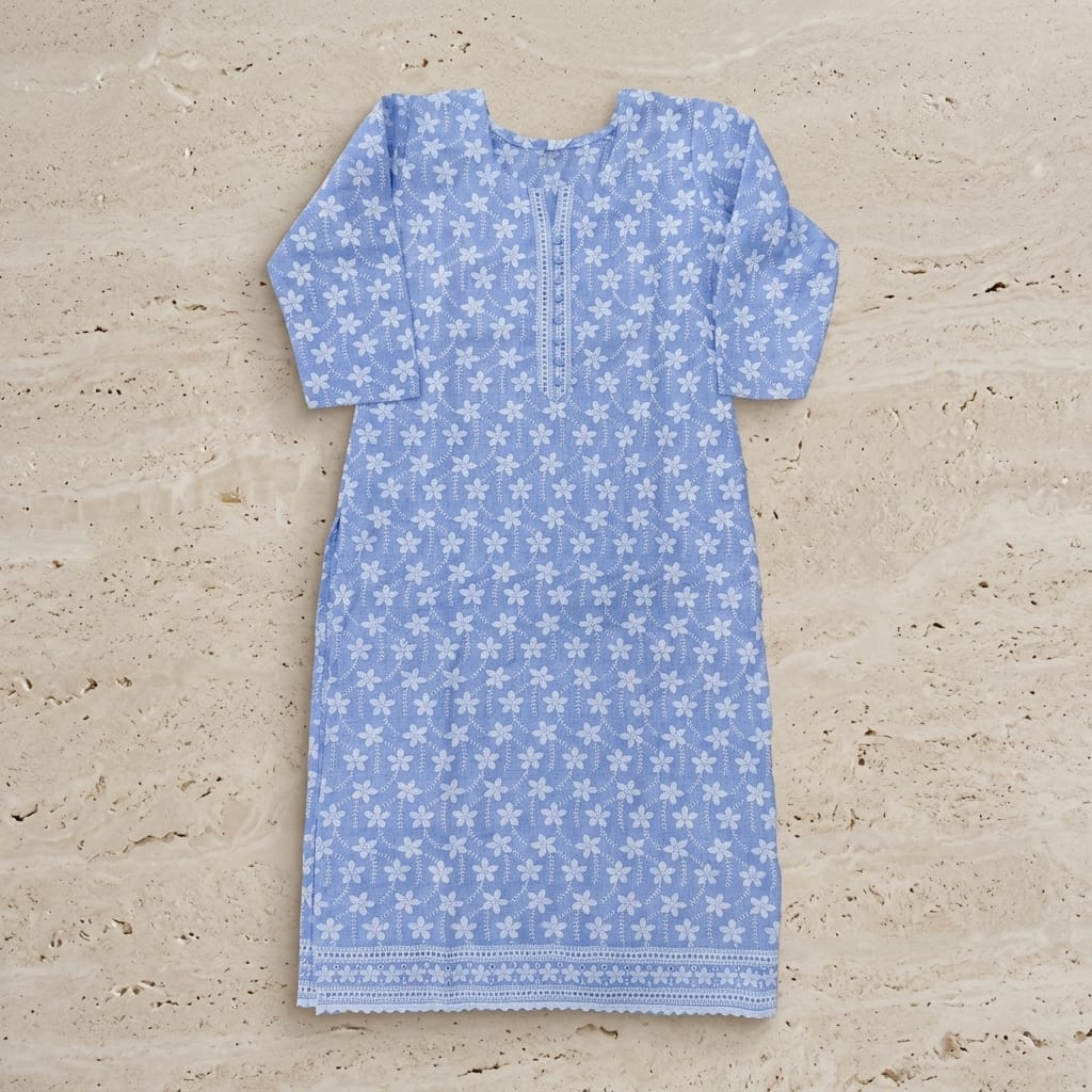 Blue Cotton Accoba Kurti