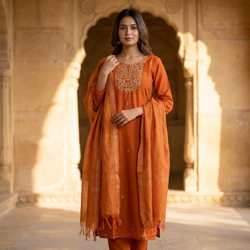 Orange Cotton Silk Salwar