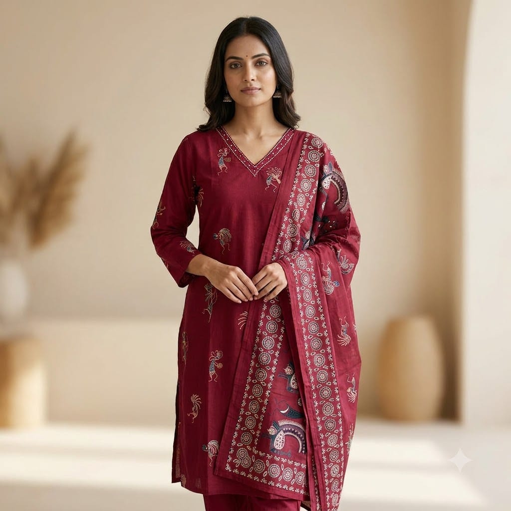 Red Cotton Salwar | 11431