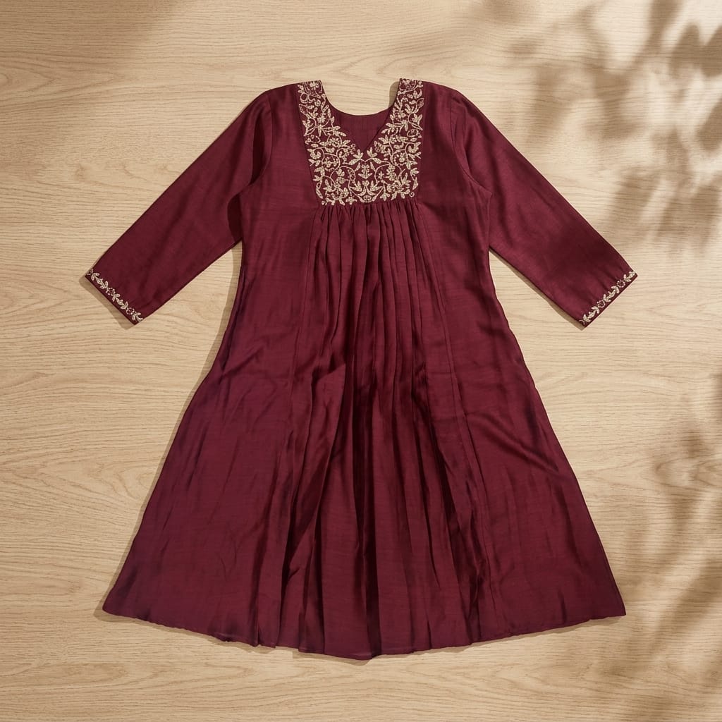 Maroon Cotton Silk Kurti