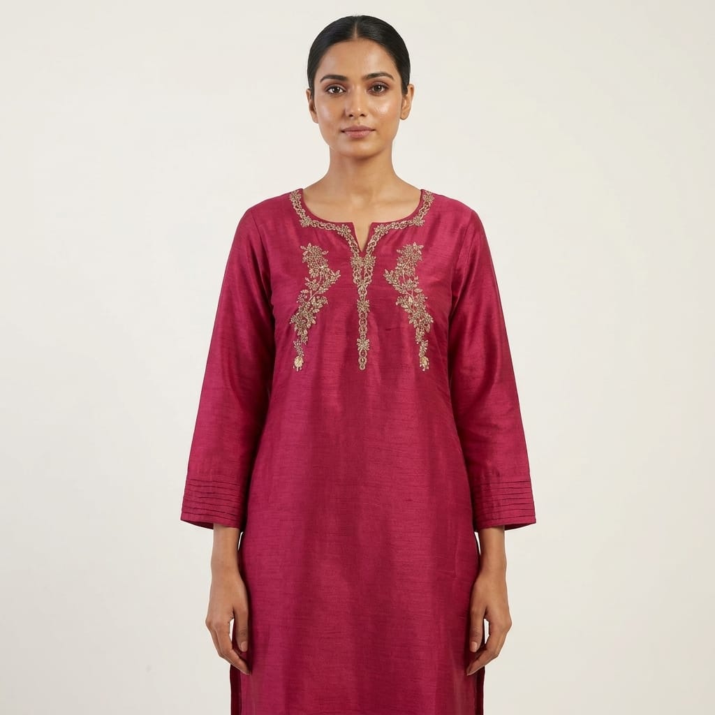 Pink Cotton Silk Kurti