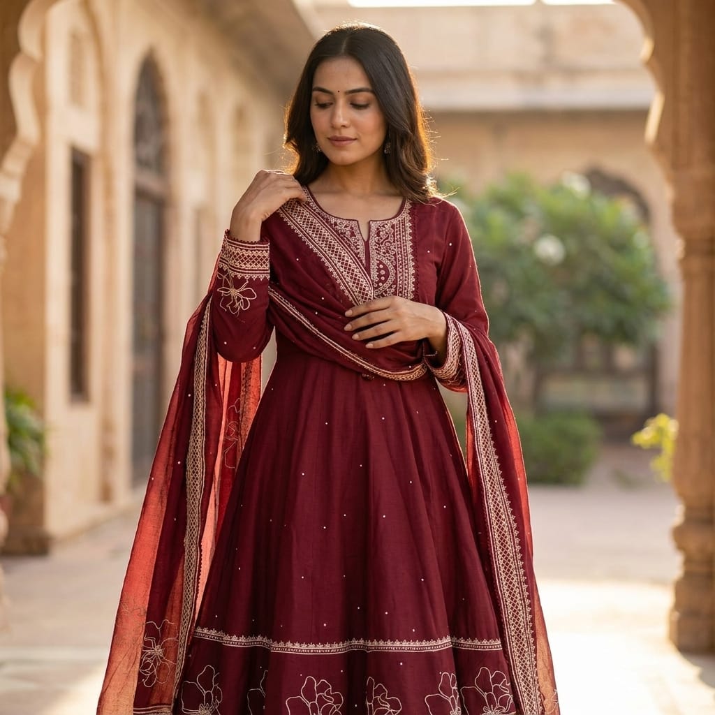 Maroon Cotton Anarkali Salwar | 11290