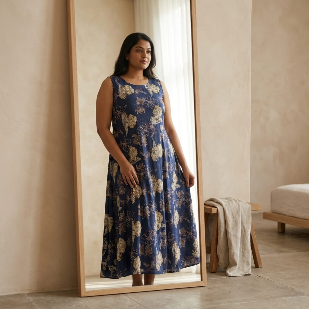 Blue Cotton Silk Kurti