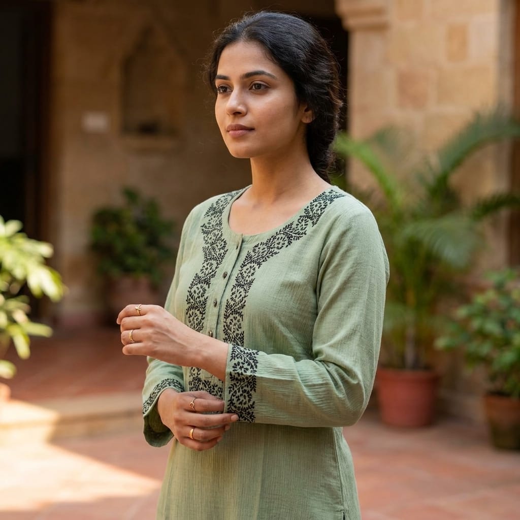 Green Cotton Silk Kurti
