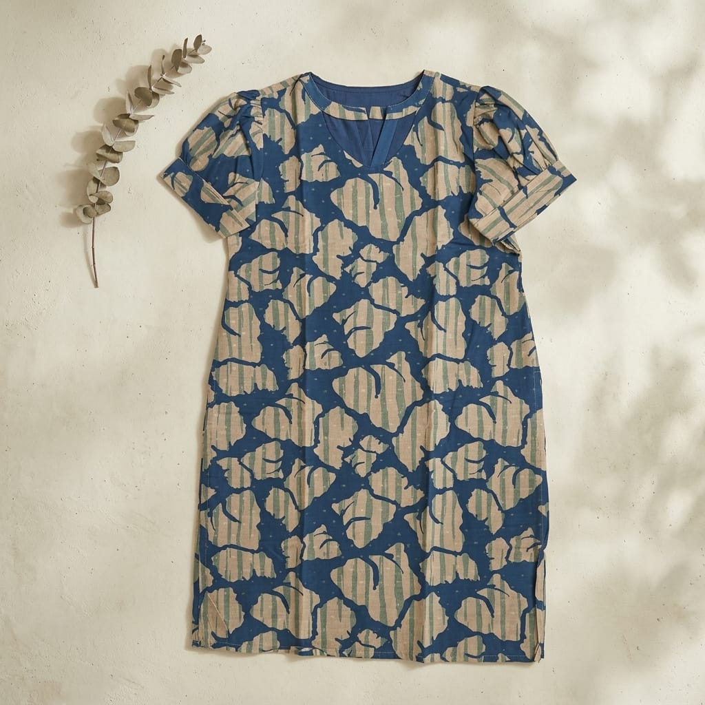 Blue Cotton Silk Kurti