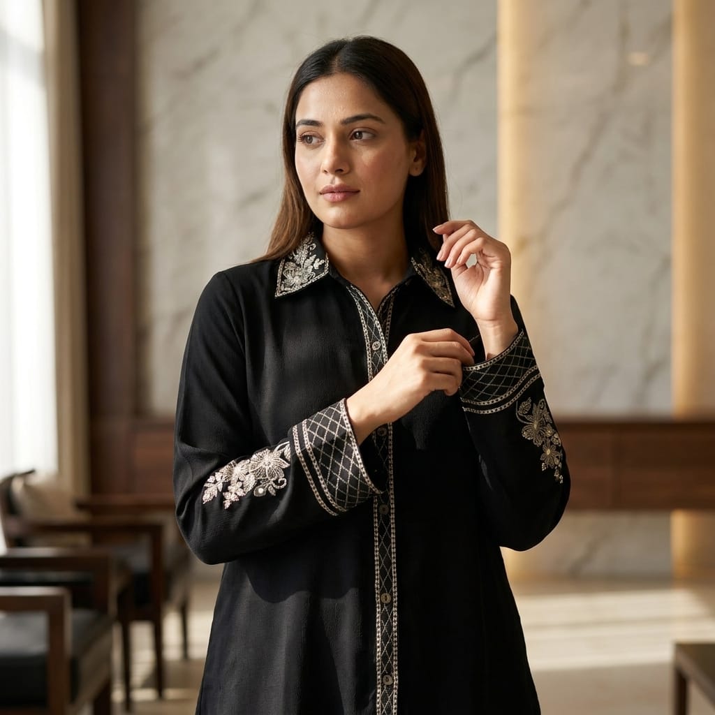 Black Cotton Silk Co-ord Set