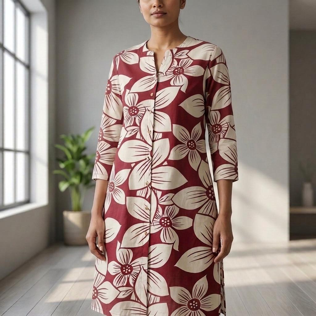 Dark Rose Rayon Kurti