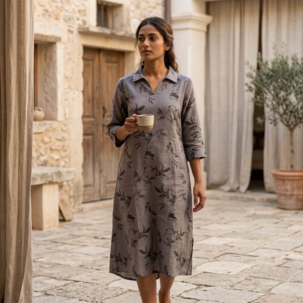Grey Cotton Silk Kurti