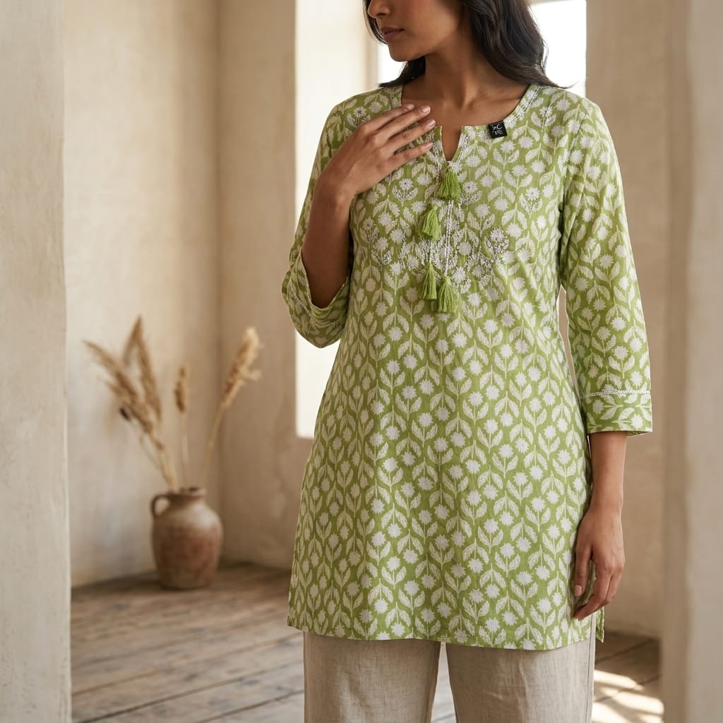 Olive Green Cotton Kurti