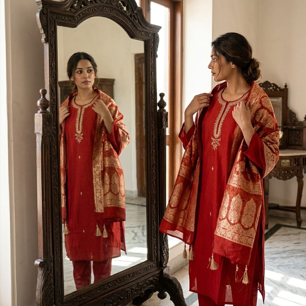 Orange Cotton Silk Salwar| 11250