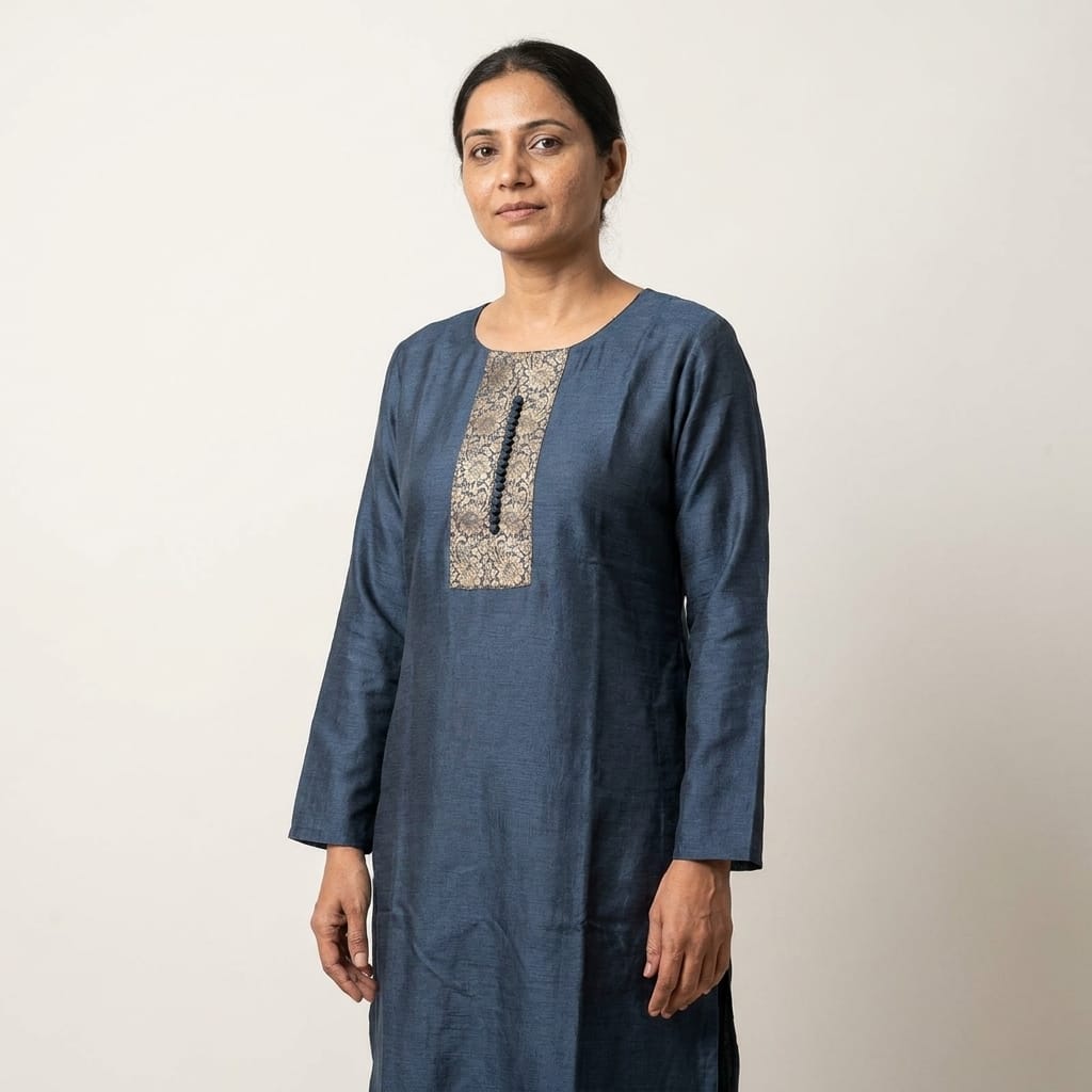 Blue Cotton Silk Kurti | 11317