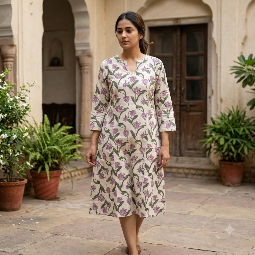 White Floral Cotton Kurti | 11452