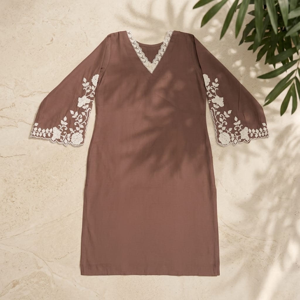 Brown Chanderi Silk Kurti | 11310