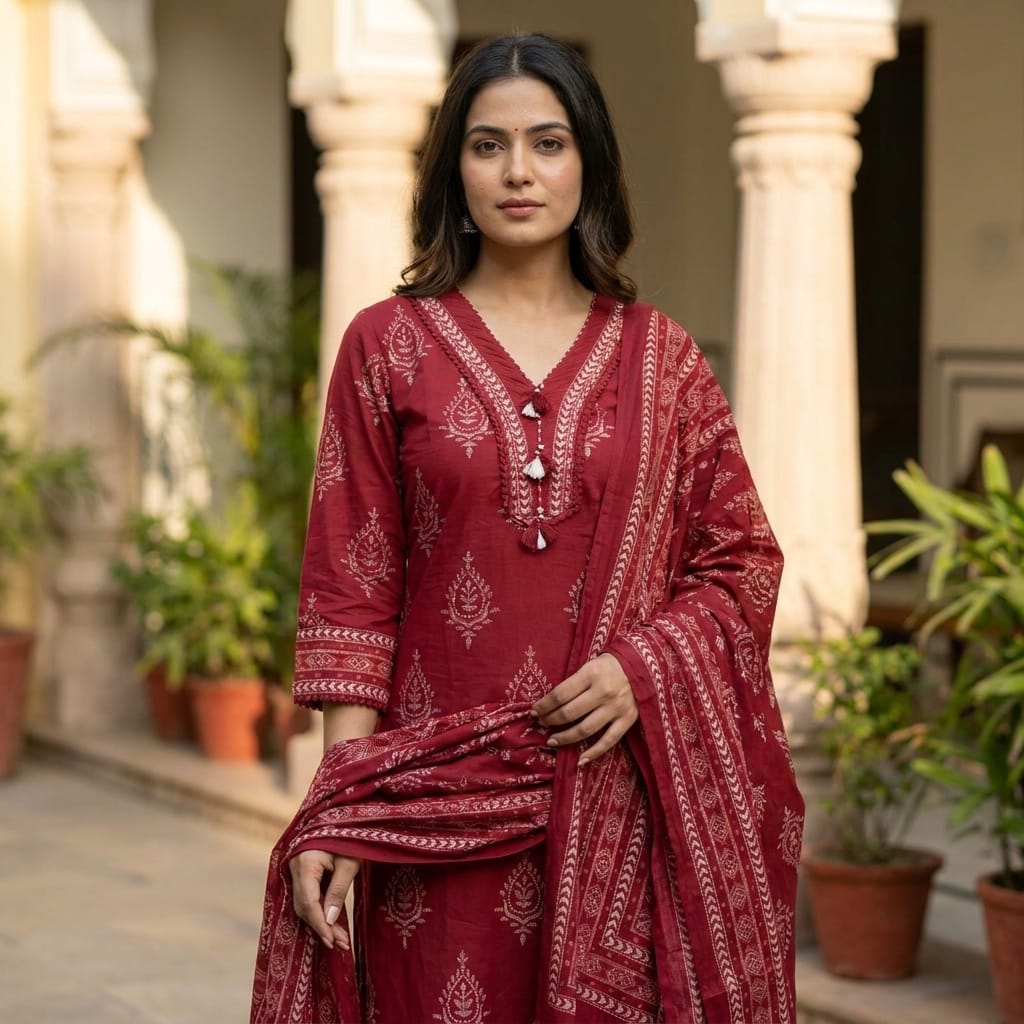 Red Cotton Salwar | 11252
