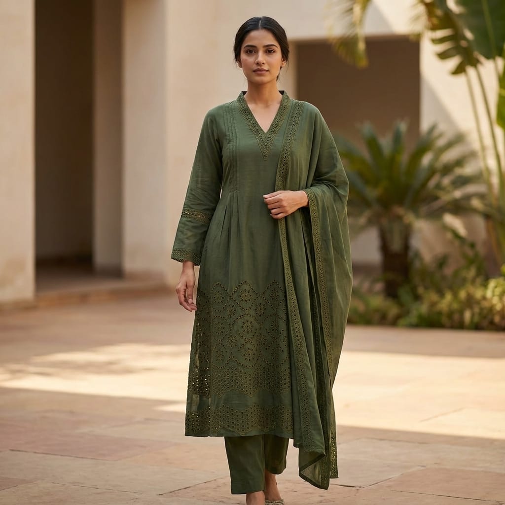 Bottle Green Cotton Salwar
