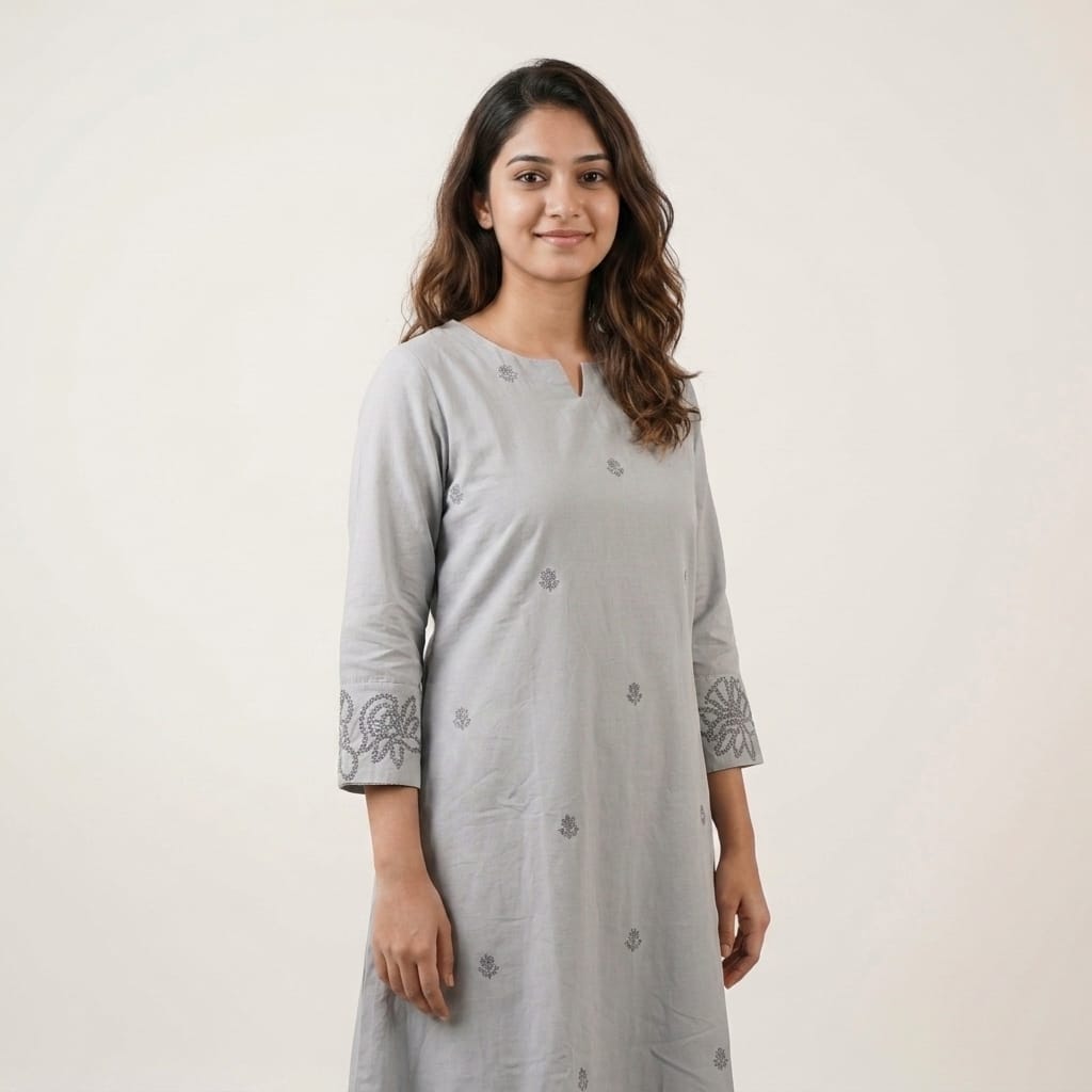 Grey Cotton Silk Kurti