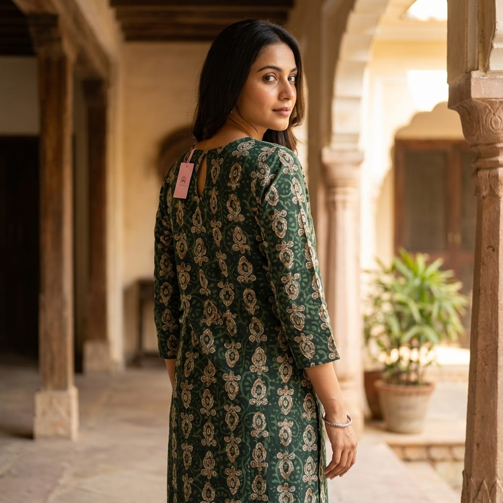 Green Cotton Silk Kurti