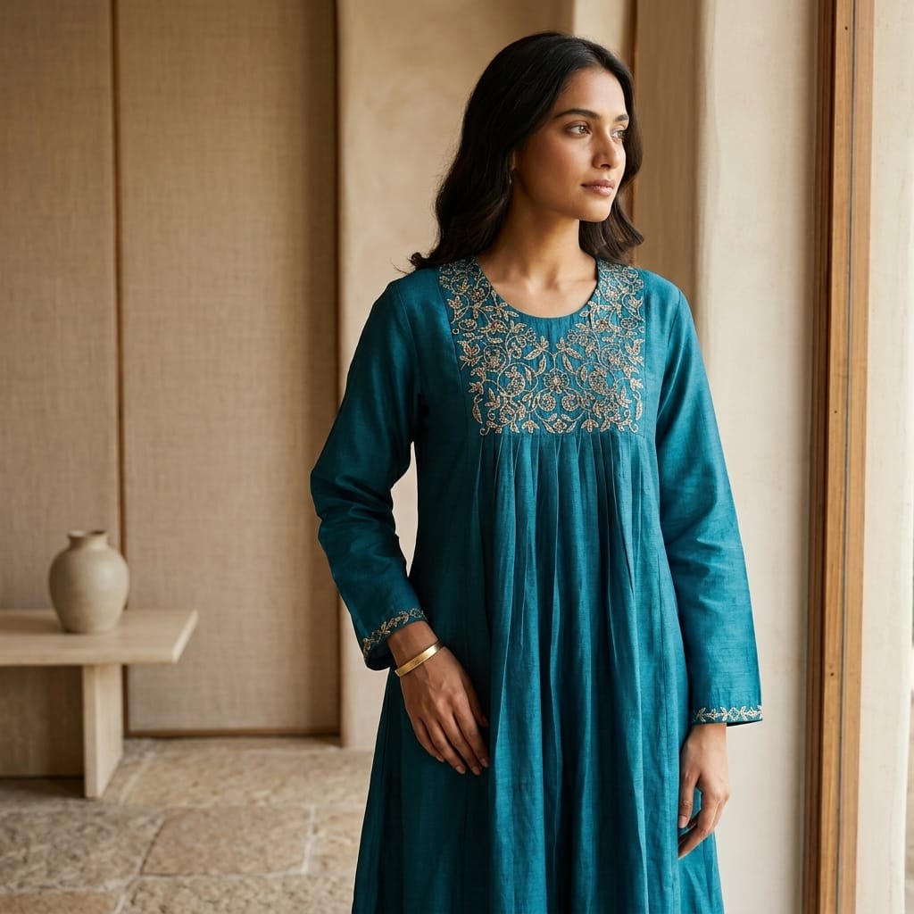 Blue Cotton Silk Kurti