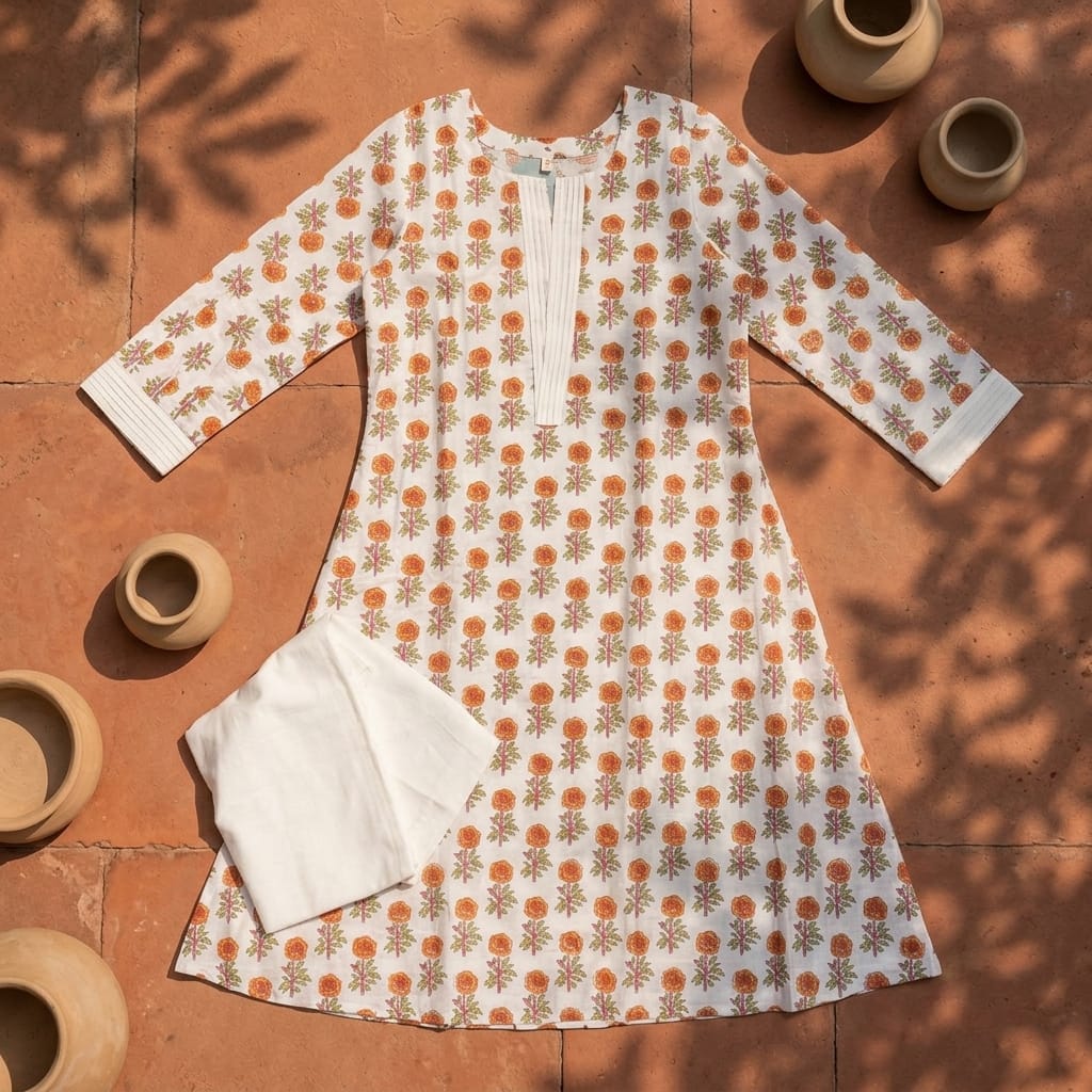White Cotton Silk Co-ord Set